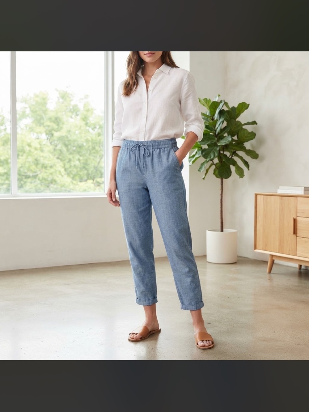 J.Crew Chambray Pull On Drawstring Casual Pants Women's Size 00 Blue L0873